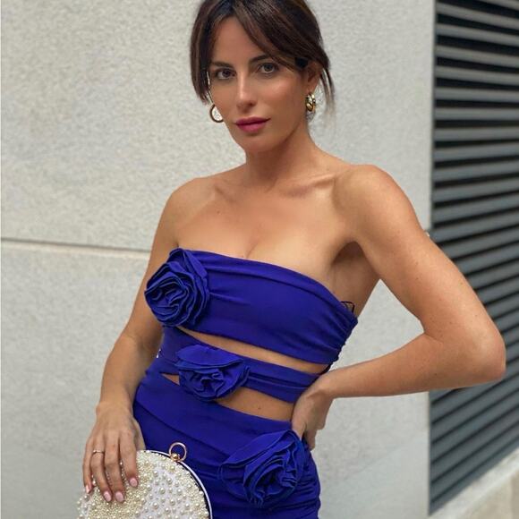 ZARA BLOGGER FAVORITE FLORAL CUT OUT DRESS BLUISH - Picture 7 of 15